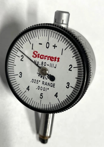 Starrett 80-111J Miniature Dial Indicator with Lug Back, 0-.025" Range, .0001" Graduation *USED/RECONDITIONED*